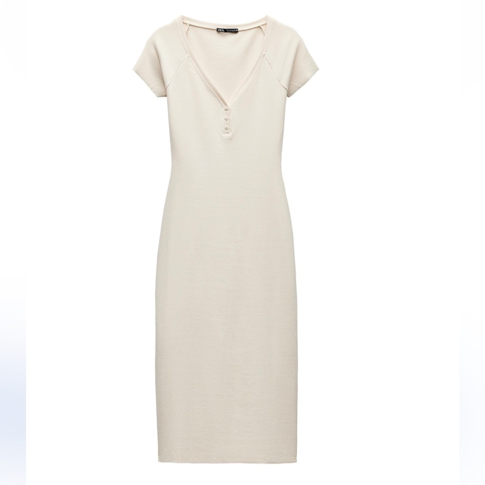 ZARA RIBBED MIDI DRESS ECRU *NWT*